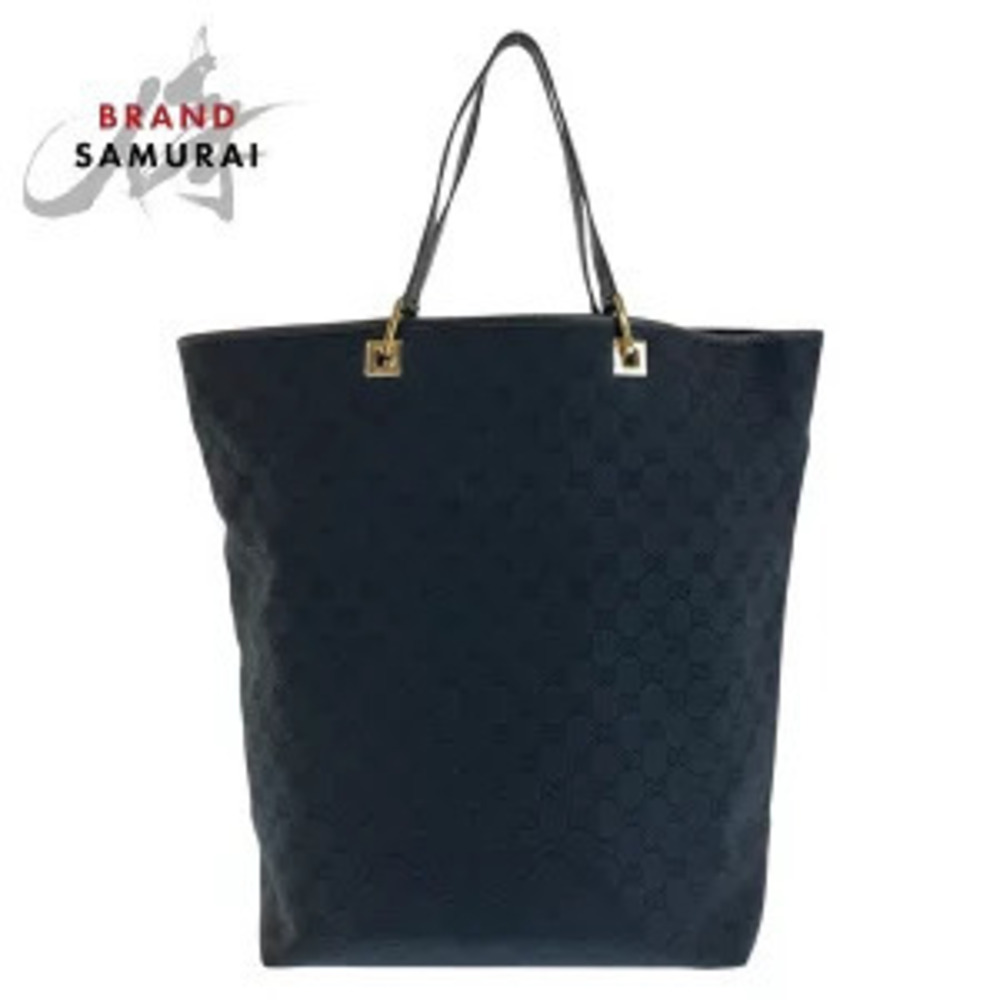 Gucci black GG canvas leather tote bag shoulder